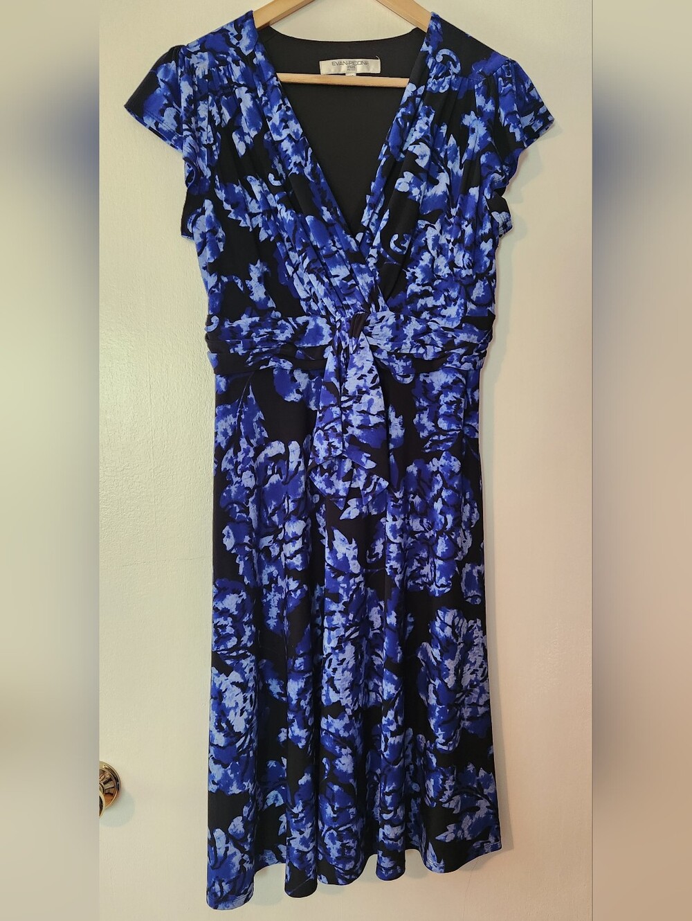 Evan Picone Black and Blue Floral Midi Dress
